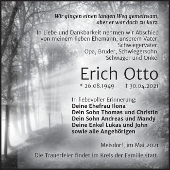 Traueranzeige von Erich Otto von Trauerkombi Quedlinburg