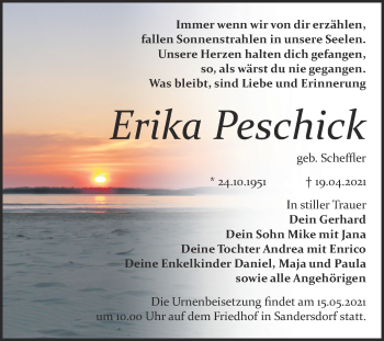 Traueranzeige von Erika Peschick von Trauerkombi Bitterfeld