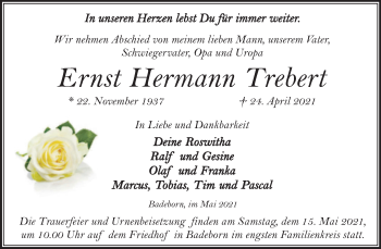 Traueranzeige von Ernst Hermann Trebert von Trauerkombi Quedlinburg