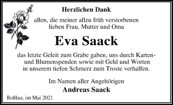 Traueranzeige von Eva Saack von Trauerkombi Dessau