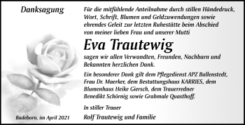 Traueranzeige von Eva Trautewig von Trauerkombi Quedlinburg