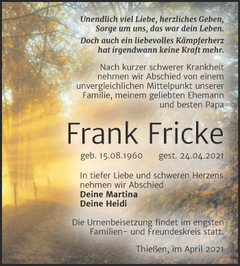 Traueranzeige von Frank Fricke von Trauerkombi Wittenberg