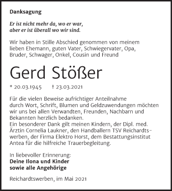 Traueranzeige von Gerd Stößer von Trauerkombi Weißenfels