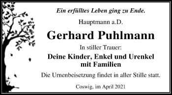 Traueranzeige von Gerhard Puhlmann von Trauerkombi Wittenberg