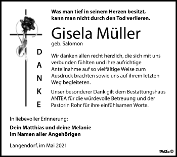 Traueranzeige von Gisela Müller von Trauerkombi Zeitz