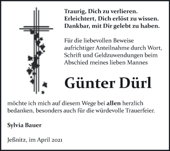 Traueranzeige von Günter Dürl von Trauerkombi Bitterfeld