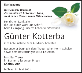 Traueranzeige von Günter Kotterba von Trauerkombi Wittenberg