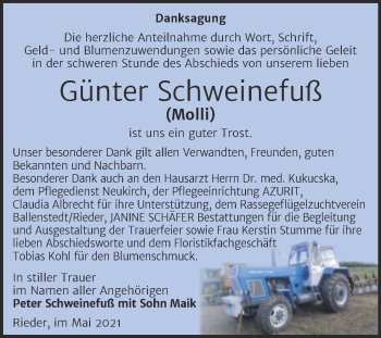 Traueranzeige von Günter Schweinefuß von Trauerkombi Quedlinburg