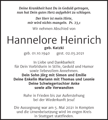 Traueranzeige von Hannelore Heinrich von Trauerkombi Wittenberg