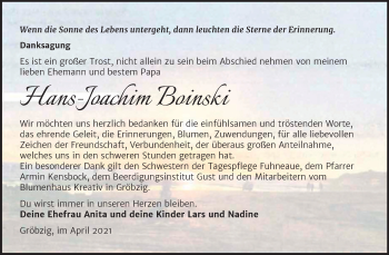 Traueranzeige von Hans-Joachim Boinski von Trauerkombi Köthen