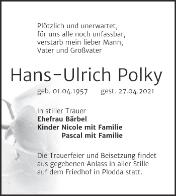 Traueranzeige von Hans-Ulrich Polky von Trauerkombi Bitterfeld