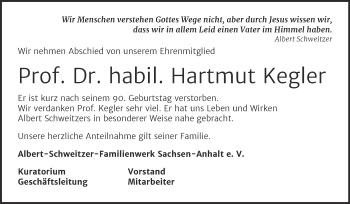 Traueranzeige von Hartmut Kegler von Mitteldeutsche Zeitung Aschersleben