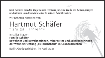 Traueranzeige von Hartmut Schäfer von Trauerkombi Köthen