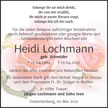 Traueranzeige von Heidi Lochmann von Mitteldeutsche Zeitung Köthen