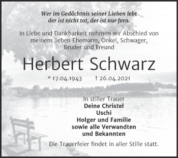 Traueranzeige von Herbert Schwarz von Trauerkombi Dessau