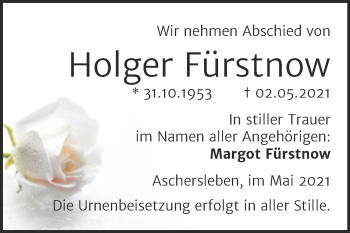 Traueranzeige von Holger Fürstnow von Trauerkombi Aschersleben