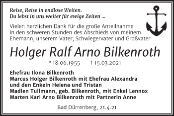 Traueranzeige von Holger Ralf Arno Bilkenroth von Trauerkombi Merseburg