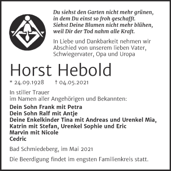 Traueranzeige von Horst Hebold von Trauerkombi Wittenberg