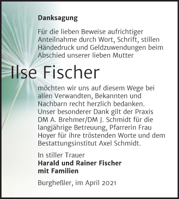 Traueranzeige von Ilse Fischer von Wochenspiegel Naumburg/Nebra