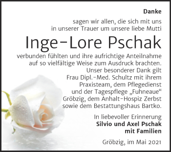 Traueranzeige von Inge-Lore Pschak von Trauerkombi Köthen
