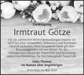 Traueranzeige von Irmtraut Götze von Trauerkombi Bitterfeld