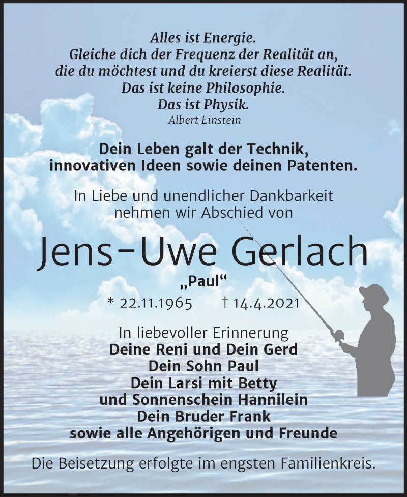  Traueranzeige für Jens-Uwe Gerlach vom 08.05.2021 aus Trauerkombi Wittenberg
