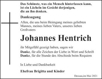 Traueranzeige von Johannes Hentrich von Trauerkombi Dessau