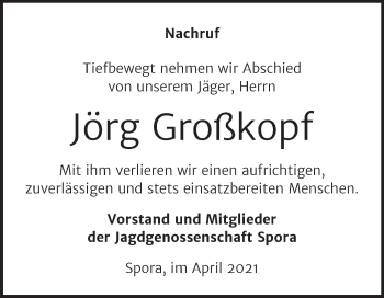 Traueranzeige von Jörg Großkopf von Super Sonntag Zeitz