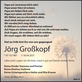 Traueranzeige von Jörg Großkopf von Trauerkombi Zeitz