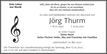 Traueranzeige von Jörg Thurm von Trauerkombi Mansfelder Land