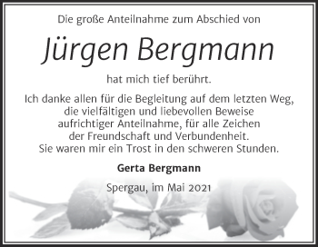 Traueranzeige von Jürgen Bergmann von Trauerkombi Merseburg