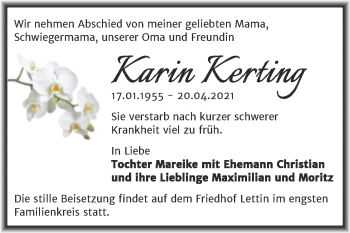 Traueranzeige von Karin Kerting von Mitteldeutsche Zeitung Halle/Saalkreis