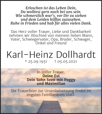 Traueranzeige von Karl-Heinz Dollhardt von Mitteldeutsche Zeitung Halle/Saalkreis