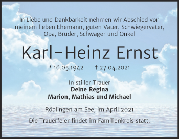 Traueranzeige von Karl-Heinz Ernst von Trauerkombi Mansfelder Land