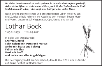 Traueranzeige von Lothar Bock von Mitteldeutsche Zeitung