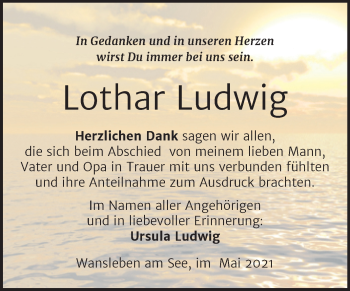 Traueranzeige von Lothar Ludwig von Trauerkombi Mansfelder Land