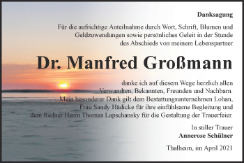 Traueranzeige von Manfred Großmann von Trauerkombi Bitterfeld