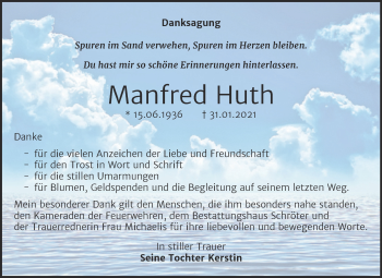 Traueranzeige von Manfred Huth von Trauerkombi Bitterfeld