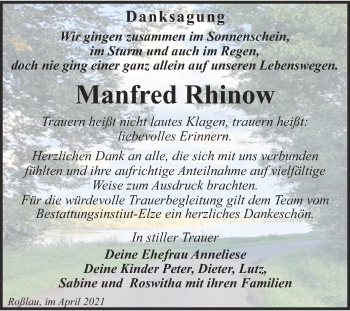 Traueranzeige von Manfred Rhinow von Trauerkombi Dessau