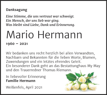 Traueranzeige von Mario Hermann von Trauerkombi Weißenfels