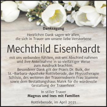 Traueranzeige von Mechthild Eisenhardt von Trauerkombi Sangerhausen