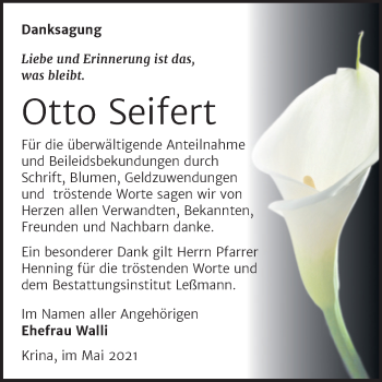 Traueranzeige von Otto Seifert von Trauerkombi Bitterfeld