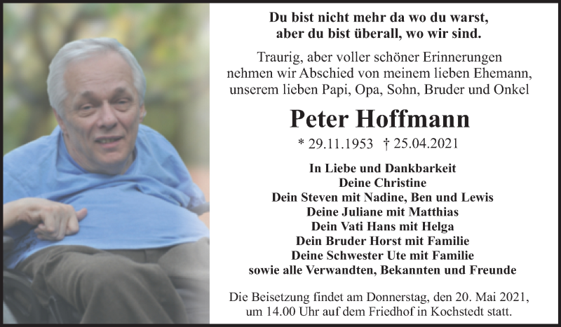  Traueranzeige für Peter Hoffmann vom 08.05.2021 aus Trauerkombi Dessau
