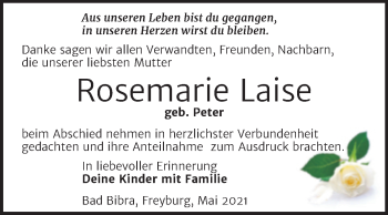 Traueranzeige von Rosemarie Laise von Wochenspiegel Naumburg/Nebra