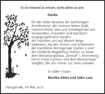 Traueranzeige von Rudi  von Super Sonntag Quedlingburg