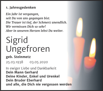 Traueranzeige von Sigrid Ungefroren von Trauerkombi Bitterfeld