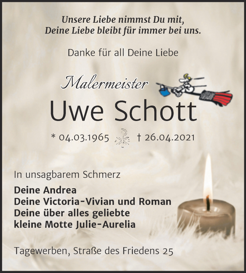  Traueranzeige für Uwe Schott vom 05.05.2021 aus Trauerkombi Weißenfels