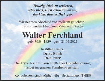 Traueranzeige von Walter Ferchland von Trauerkombi Quedlinburg