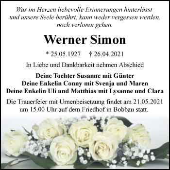 Traueranzeige von Werner Simon von Trauerkombi Bitterfeld