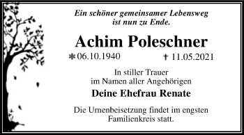Traueranzeige von Achim Poleschner von Trauerkombi Dessau